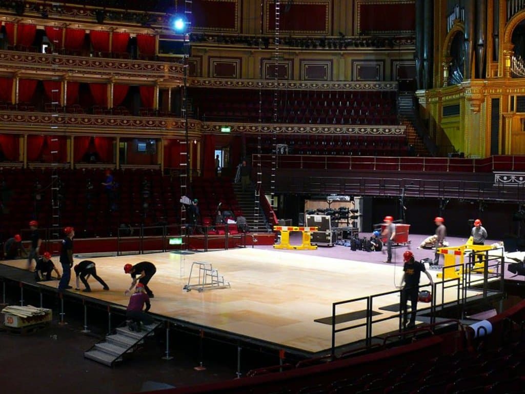Harlequin stage building in historic buildings